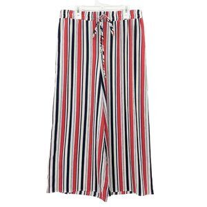 Wide Leg Striped Pants Women Size L Pull On Palazzo Minimalist Coastal Comfort